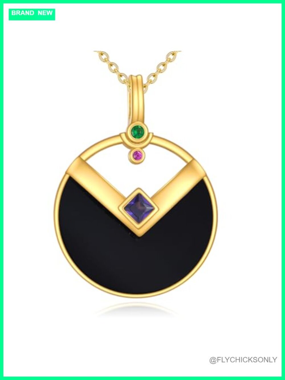 925 Sterling Silver Black Onyx Pendant Necklace 18K Gold Plated Filigree